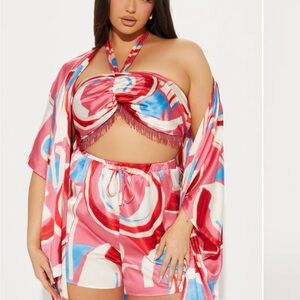 Fashion Nova Pink and Blue Short Set